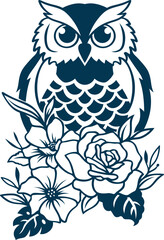 Abstract Owl Tattoo Silhouette with Floral Accent