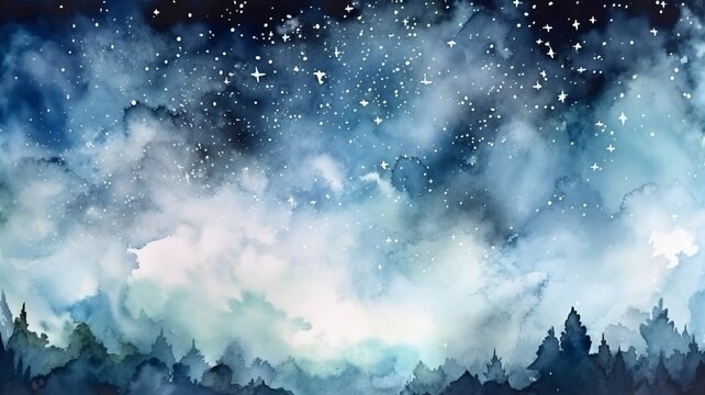 a beautiful painting of a starry sky painted with watercolors