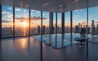 A modern office in a business building with sunlight