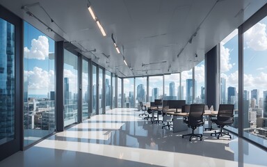 A modern office in a business building with sunlight