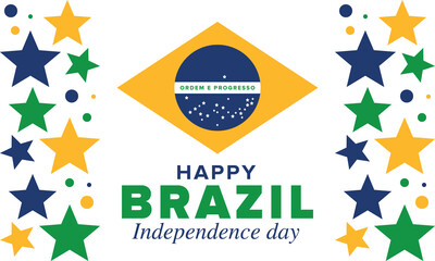 Brazil Independence Day. Happy national holiday. Freedom day. Celebrate annual in September 7. Brazil flag. Patriotic brazilian design. Poster, card, banner, template, background. Vector illustration