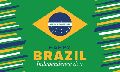 Brazil Independence Day. Happy national holiday. Freedom day. Celebrate annual in September 7. Brazil flag. Patriotic brazilian design. Poster, card, banner, template, background. Vector illustration