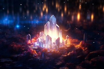 Magical meditation crystals glowing