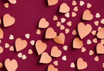 Fototapeta na wymiar Top view of valentine's day paper cut pink hearts, Generative AI.