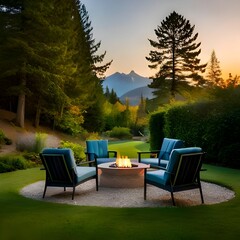 Vibrant late summer night scene featuring a captivating 'Fiery Serenade' in an outdoor fire pit. AI-generated photo captures the mesmerizing dance of flames, creating a warm and relaxing ambiance. 