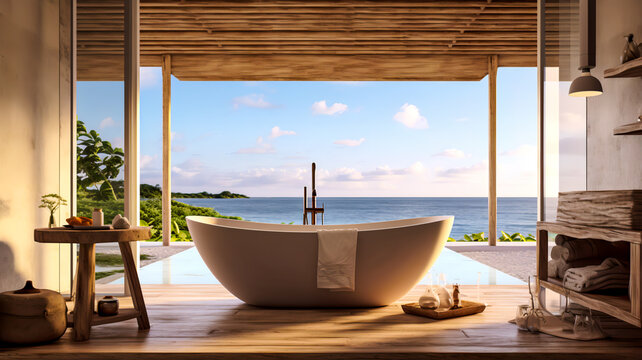 Badezimmer mit Aussicht. Generiert mit KI