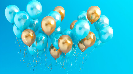 Helium party balloons floating on a blue background. Generative AI