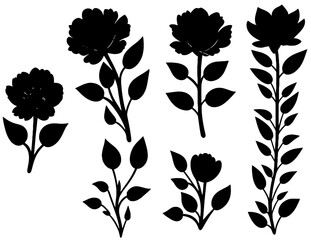 Timeless Beauty: Collection of Black Flowers Silhouettes
