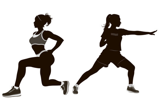 Black vector silhouette of sexy sportswoman girl with athletic body