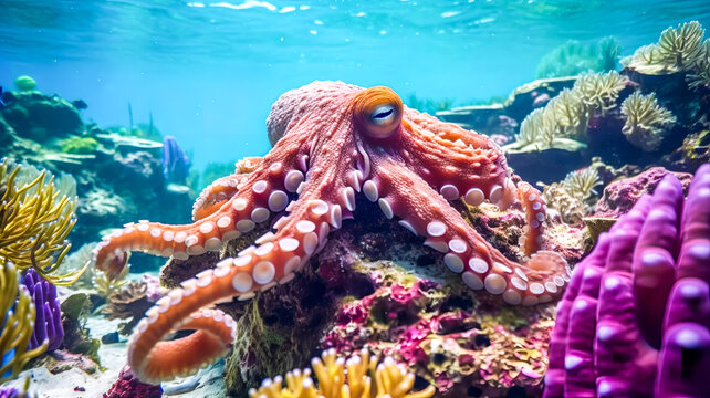 Oktopus im Meer. Generiert mit KI 