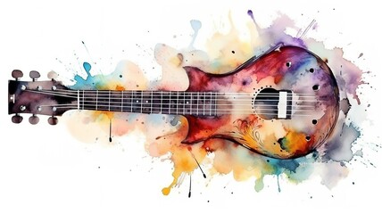 a beautiful painting of a musical instrument painted in watercolor - obrazy, fototapety, plakaty