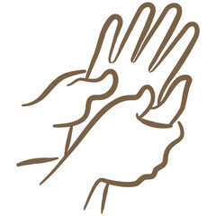 Minimal outline vector icon of the palm massage. A simple brown sketch of a body massage therapy procedure, hand-drawn with a brush, isolated on a transparent background