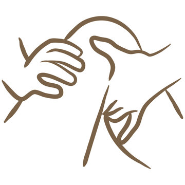 recommend clip art: Minimal outline vector icon of the knee and leg massage. A simple brown sketch of a body massage therapy procedure, hand-drawn with a brush, isolated on a transparent background