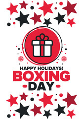 Boxing Day. Day after Christmas Day, when gifts are given! This holiday is associated with shopping and sporting events. Celebrated annually in the Great Britain on December 26th. Vector illustration