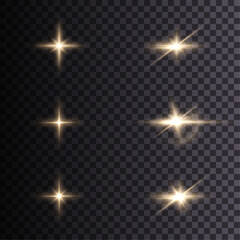 Set of bright gold stars with highlights. vector png	