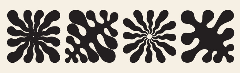 Contemporary organic square shapes. Abstract modern trendy Matisse inspired minimal designs, Hand drawn Underwater algae & floral silhouette. Retro art prints.