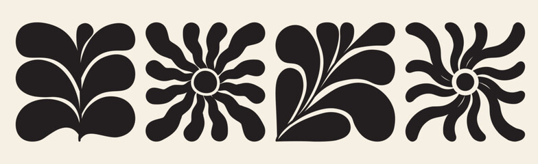 Contemporary organic square shapes. Abstract modern trendy Matisse inspired minimal designs, Hand drawn Underwater algae & floral silhouette. Retro art prints.