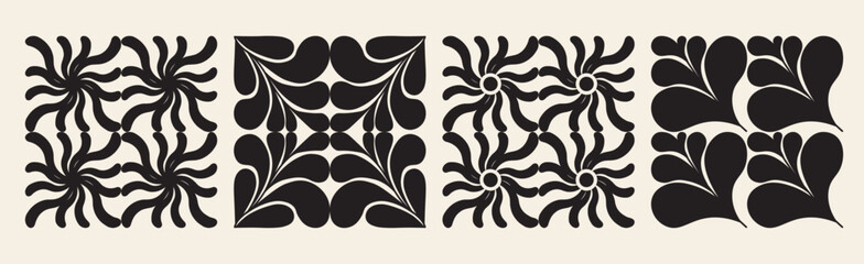 Contemporary organic square shapes. Abstract modern trendy Matisse inspired minimal designs, Hand drawn Underwater algae & floral silhouette. Retro art prints.