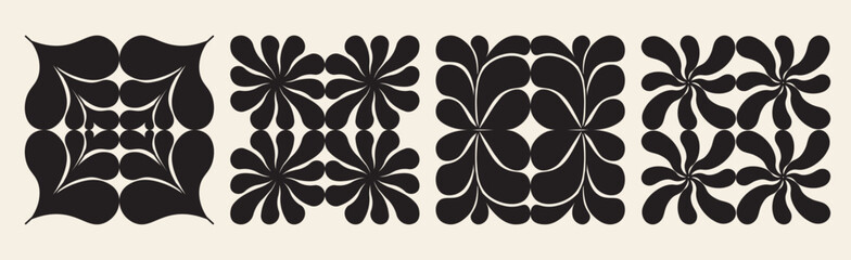 Fototapeta premium Contemporary organic square shapes. Abstract modern trendy Matisse inspired minimal designs, Hand drawn Underwater algae & floral silhouette. Retro art prints.