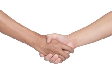 Two men shaking hands isolated on white background with clipping path.