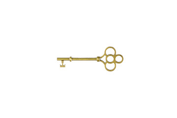 vintage golden skeleton keys isolated on white background with clipping path.