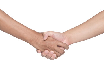 Two men shaking hands isolated on white background with clipping path.