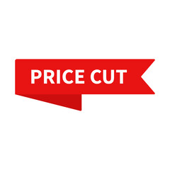 Price Cut In Red Color Rectangle Ribbon Shape For Business Discount

