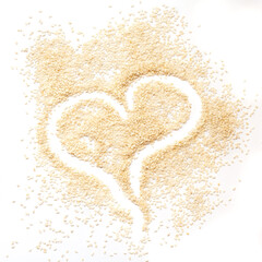 white sesame seeds with copy space for text isolated on white background