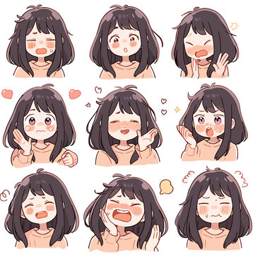 Fille manga avec différentes expressions