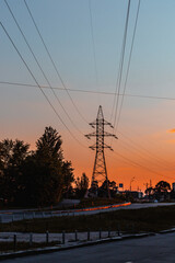 power lines in the evening at sunset