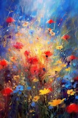 Plakat Painted colorful flowers background. Illustration AI Generative.
