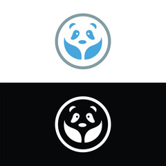 panda leaf logo design,panda logo template,Cute panda face,Love panda logo. cute Panda Logo design vector template. animal, asia, bamboo, heart, character, china, bear, black, pet, safari.