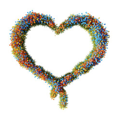 Natural heart shape  colorful flowers and leaf with isolated on transparent background. PNG file, 3D rendering illustration, Clip art and cut out