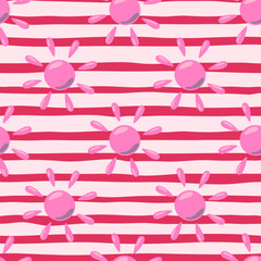 Sun seamless hand drawn pattern in doodle style.