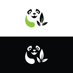 panda leaf logo design,panda logo template,Cute panda face,Love panda logo. cute Panda Logo design vector template. animal, asia, bamboo, heart, character, china, bear, black, pet, safari.