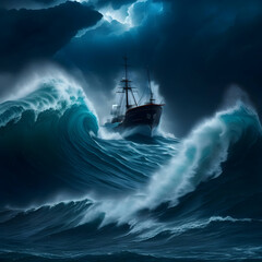 Obraz premium Ship On an Angry Sea, AI generated