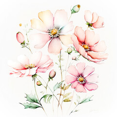 Light Pink Watercolor Flowers, Flower watercolor illustration background