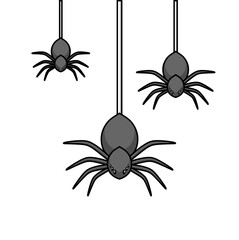 hanging spiders line art vector illustration