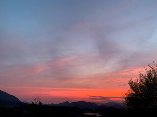Fototapeta premium Sun rising in the dawn of the mountains. Brazilian countryside.