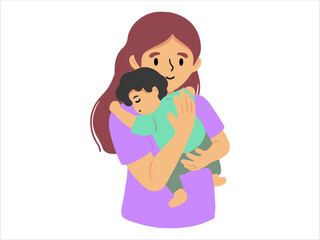 Hand drawn Mom holding baby illustration