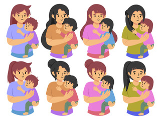 Mom holding baby or avatar icon illustration
