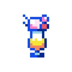 Pixel art cocktail icon. 90s 8bit style illustration of cute summer beach cocktail. Cute pixel art y2k sticker or game element.	