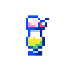 Obraz premium Pixel art cocktail icon. 90s 8bit style illustration of cute summer beach cocktail. Cute pixel art y2k sticker or game element. 