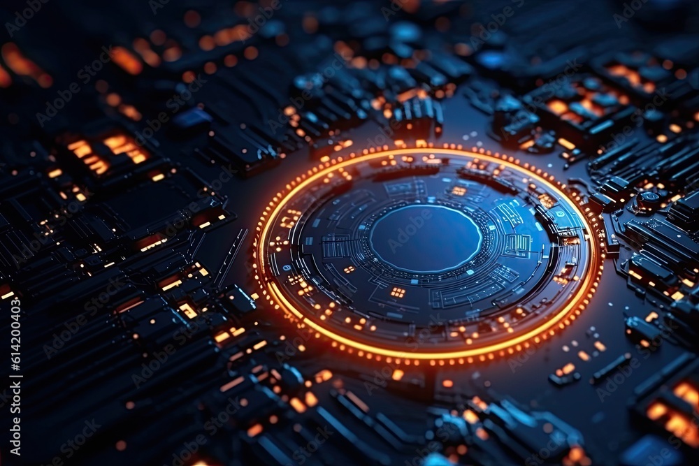 Aufkleber futuristic abstract circular technology background. digital hologram screen.generative ai