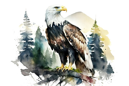 The bald eagle bird of prey, watercolor illustration generative AI