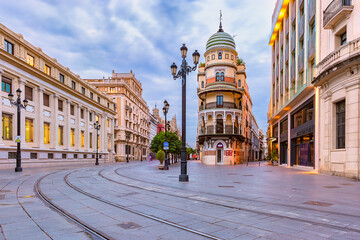 Obraz premium Avenida de la Constitucion in the morning, Seville, Andalusia, Spain