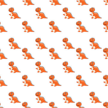 Seamless Pattern With Cartoon Orange Dinosaur 