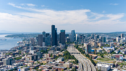 Aerial view of Seattle, Washington on a sunny day in June
