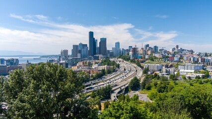 Aerial view of Seattle, Washington on a sunny day in June