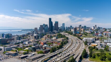 Fototapeta na wymiar Aerial view of Seattle, Washington on a sunny day in June